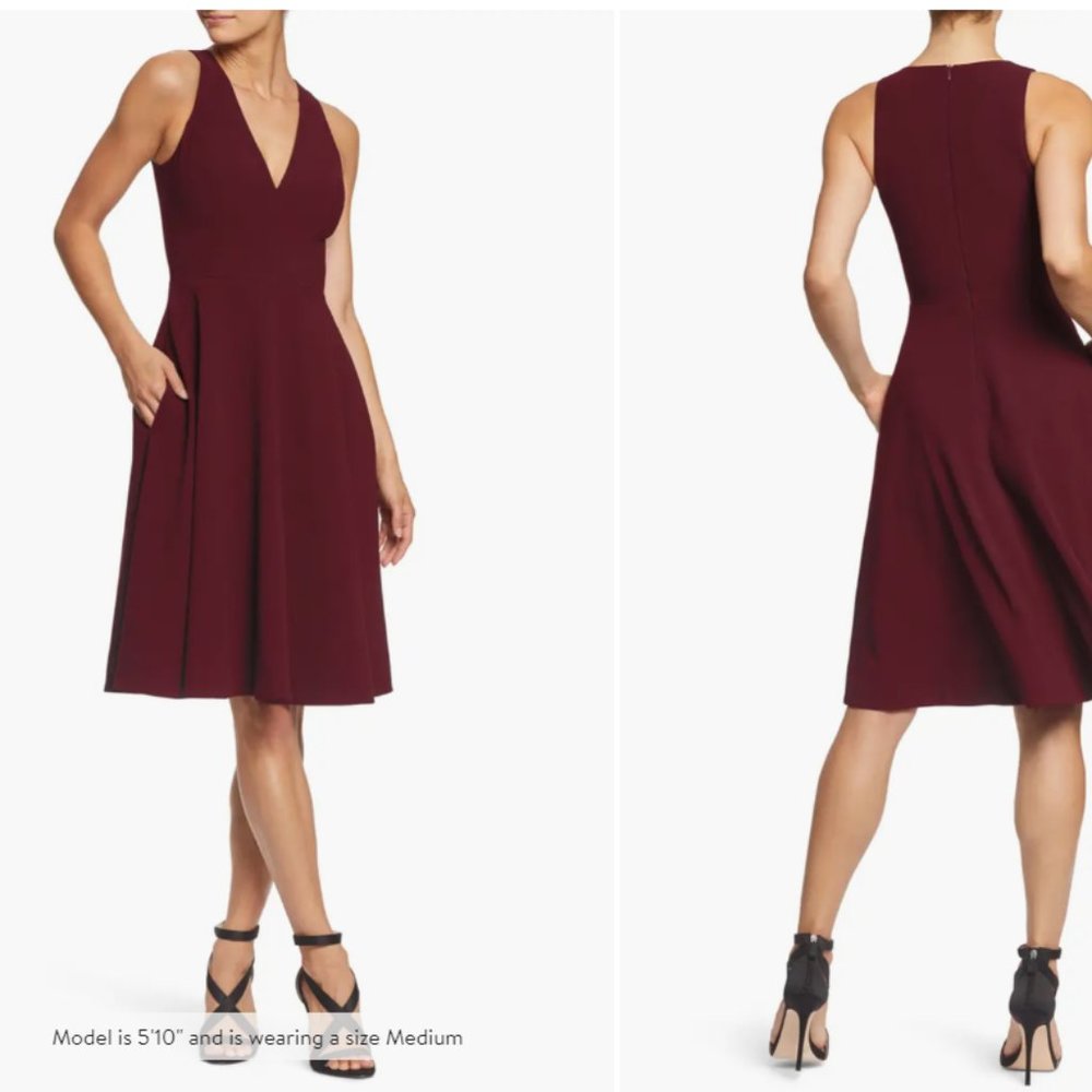 Dress The Population (Medium) Catalina Fit & Flare Cocktail Dress Burgundy